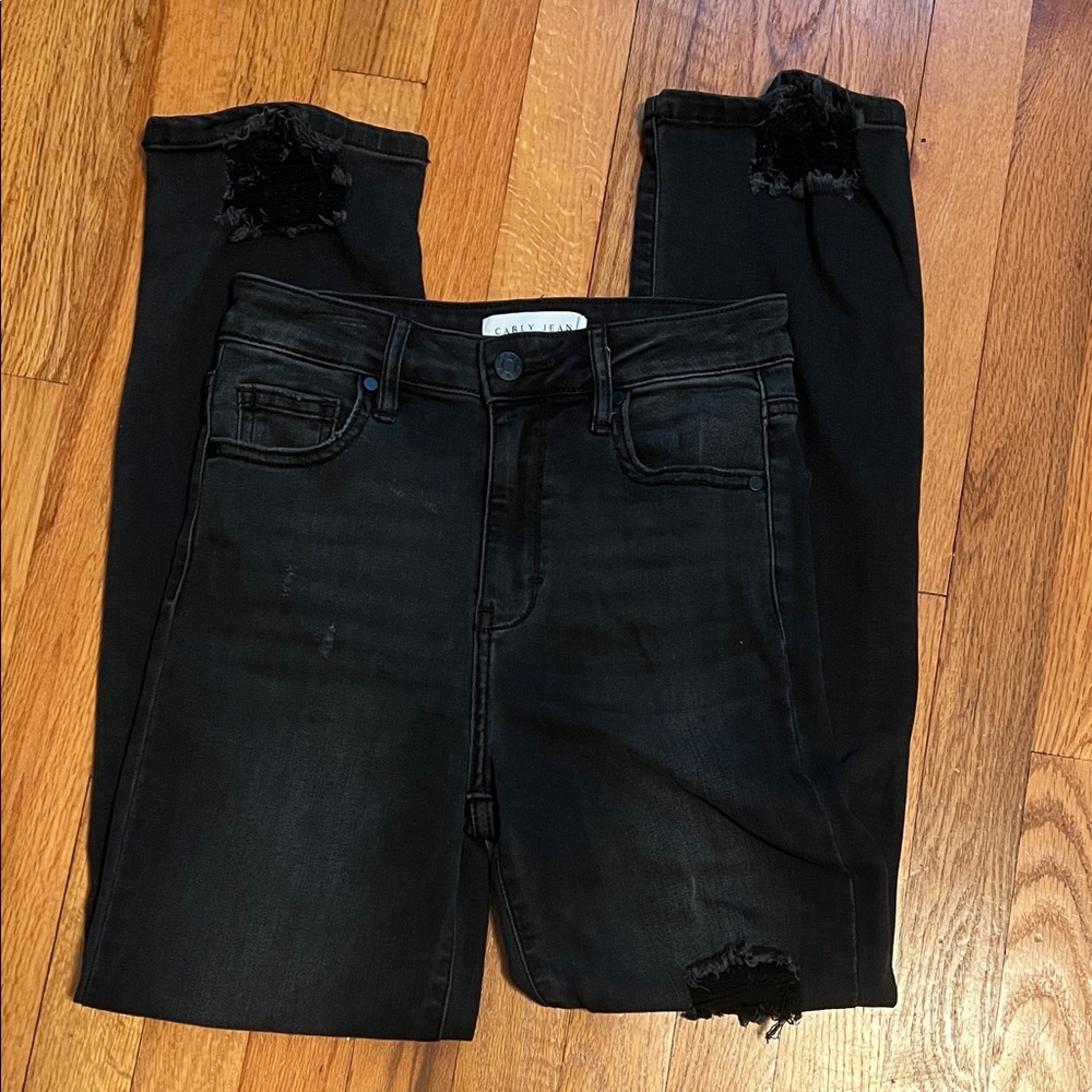 Carly Jean Los Angeles Black Distressed Skinny Jeans